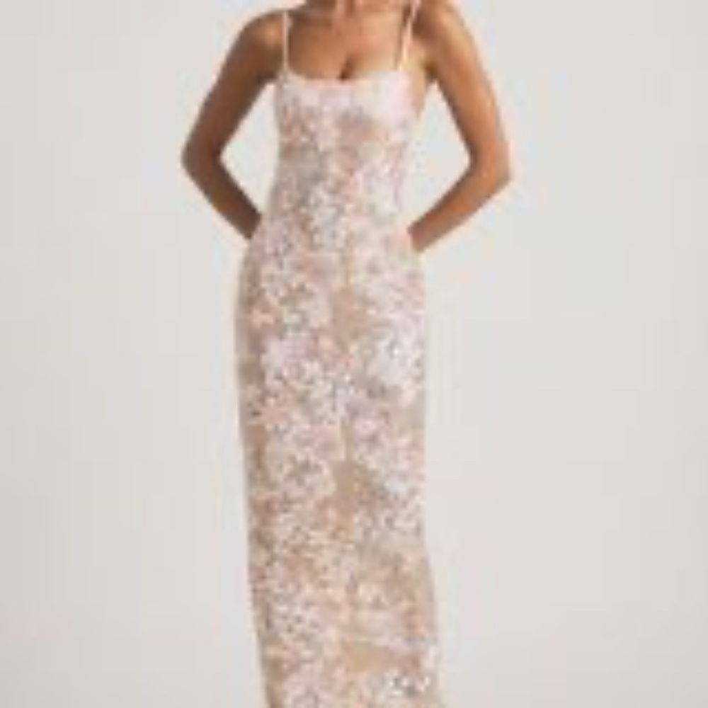 Embellished Scoop-Neck Backless Maxi Dress in Ivory